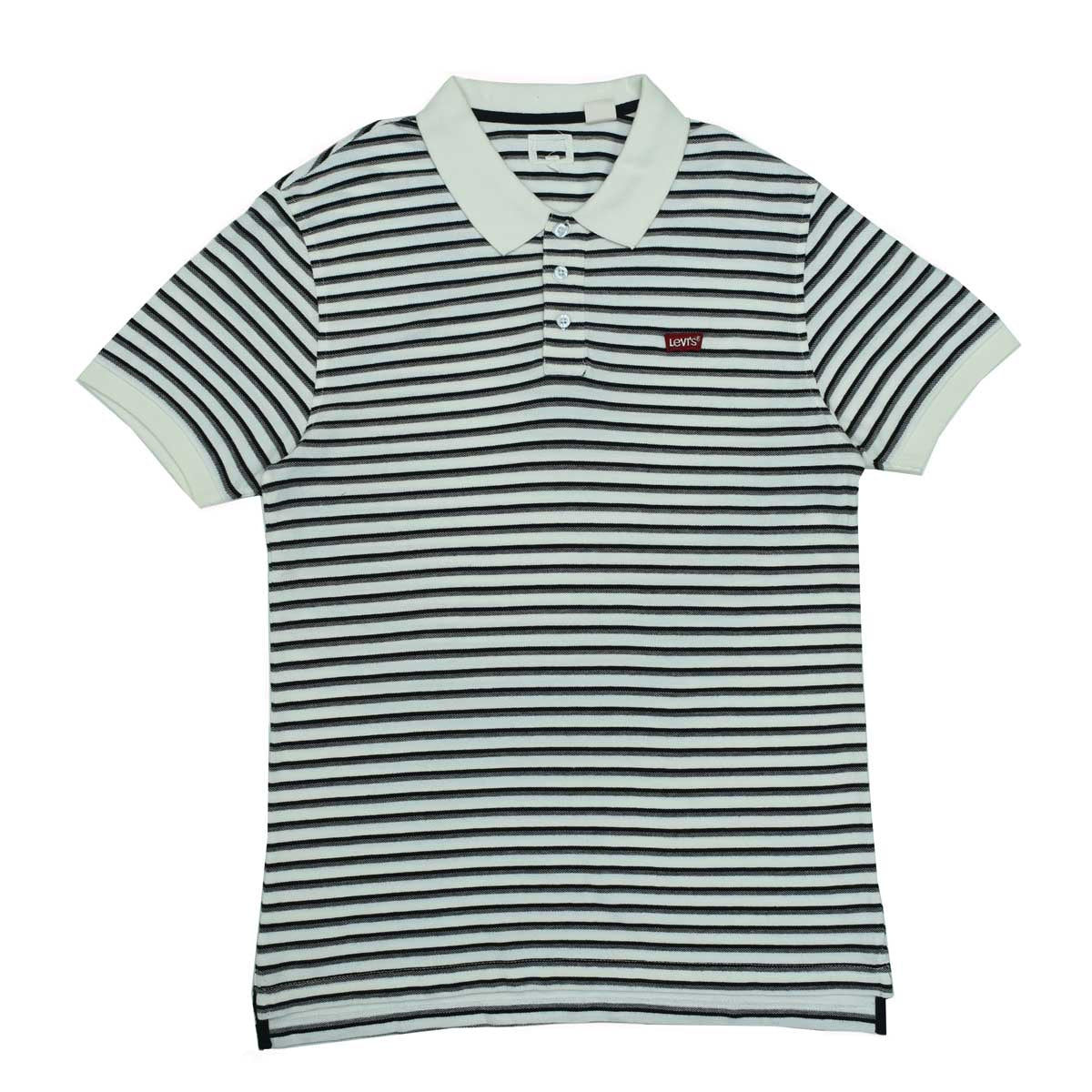 POLO MEN - WHITE WITH BLACK & GREY STRIPES