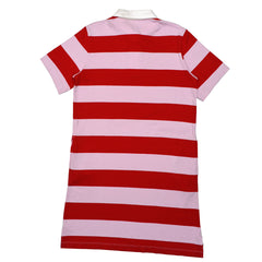 POLO WOMEN - LIGHT PINK WITH THICK RED STRIPS