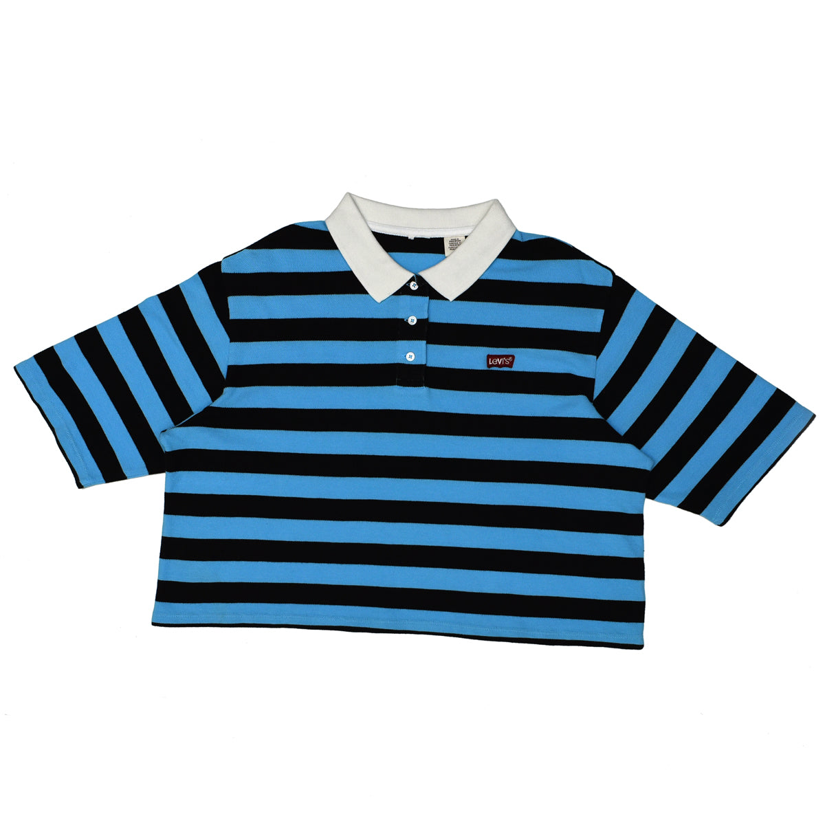 POLO WOMEN -BLUE WITH BLACK STRIPS & WHITE COLLAR