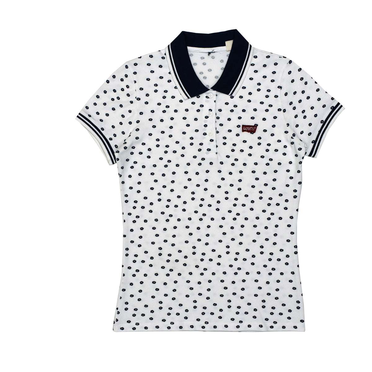 POLO WOMEN -WHITE WITH BLACK FLORAL PRINT AND BLACK COLLAR
