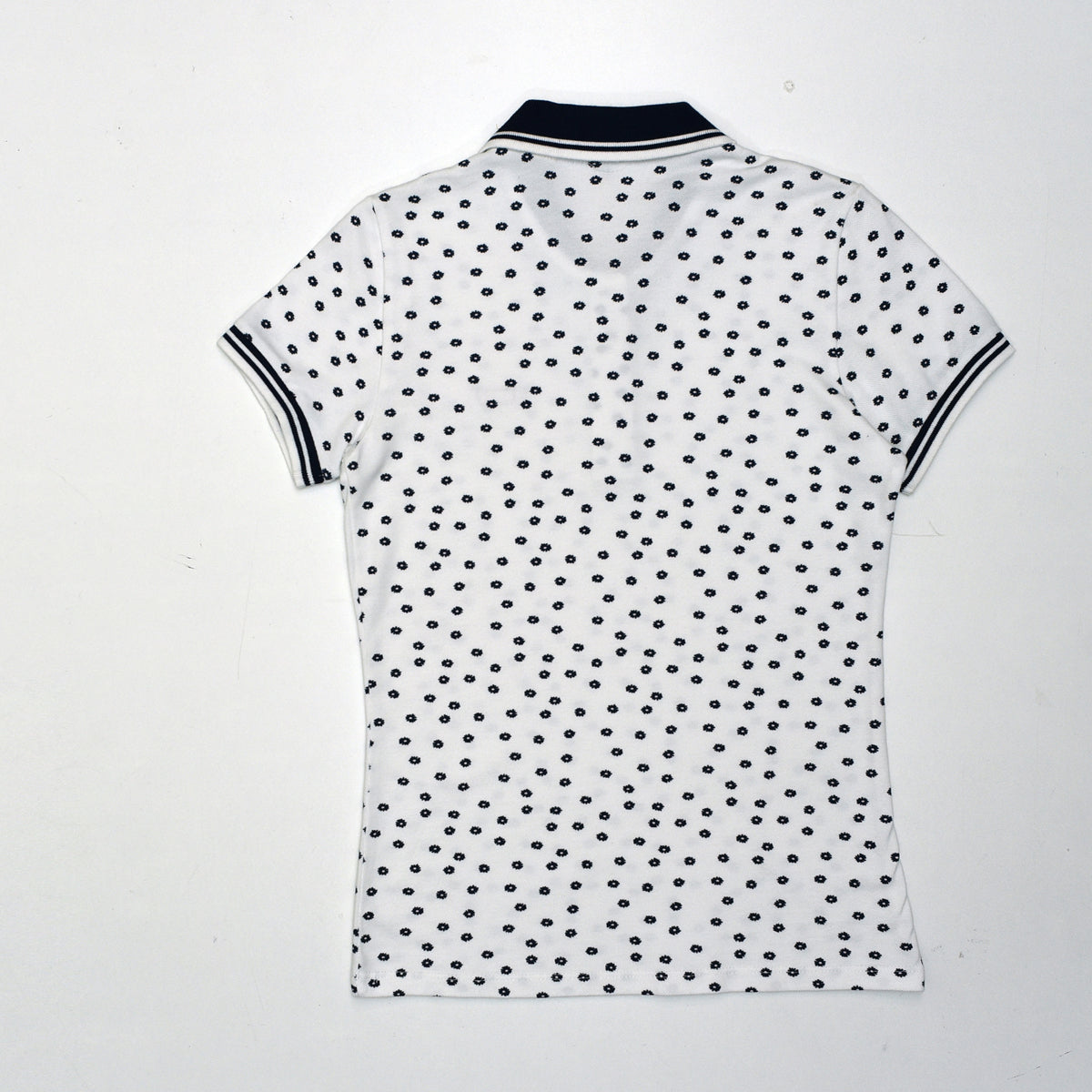 POLO WOMEN -WHITE WITH BLACK FLORAL PRINT AND BLACK COLLAR