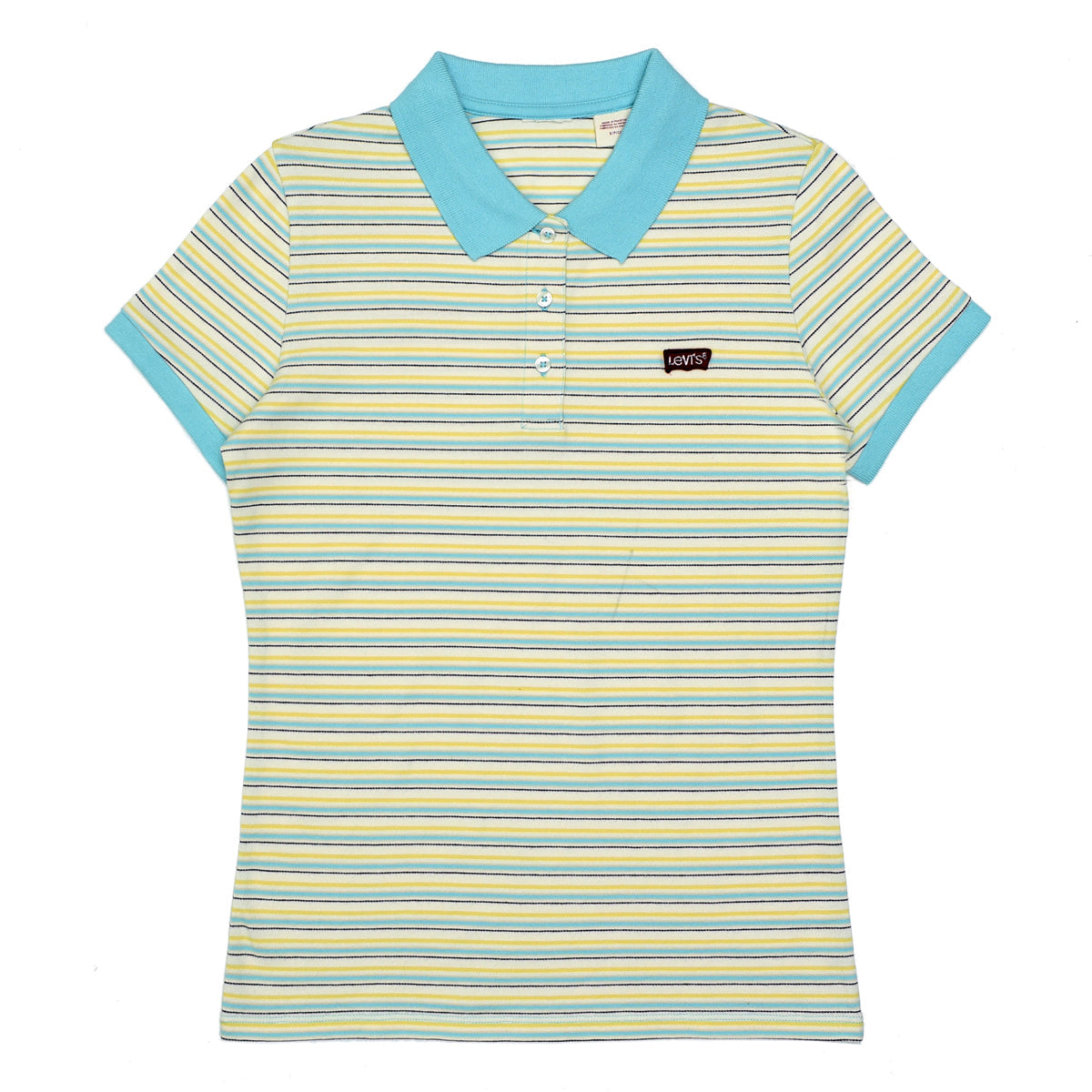POLO WOMEN -BLACK BLUE & YELLOW STRIPS WITH BLUE COLLAR