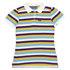 POLO WOMEN -PURPLE YELLOW & BLUE STRIPS WITH WHITE COLLAR
