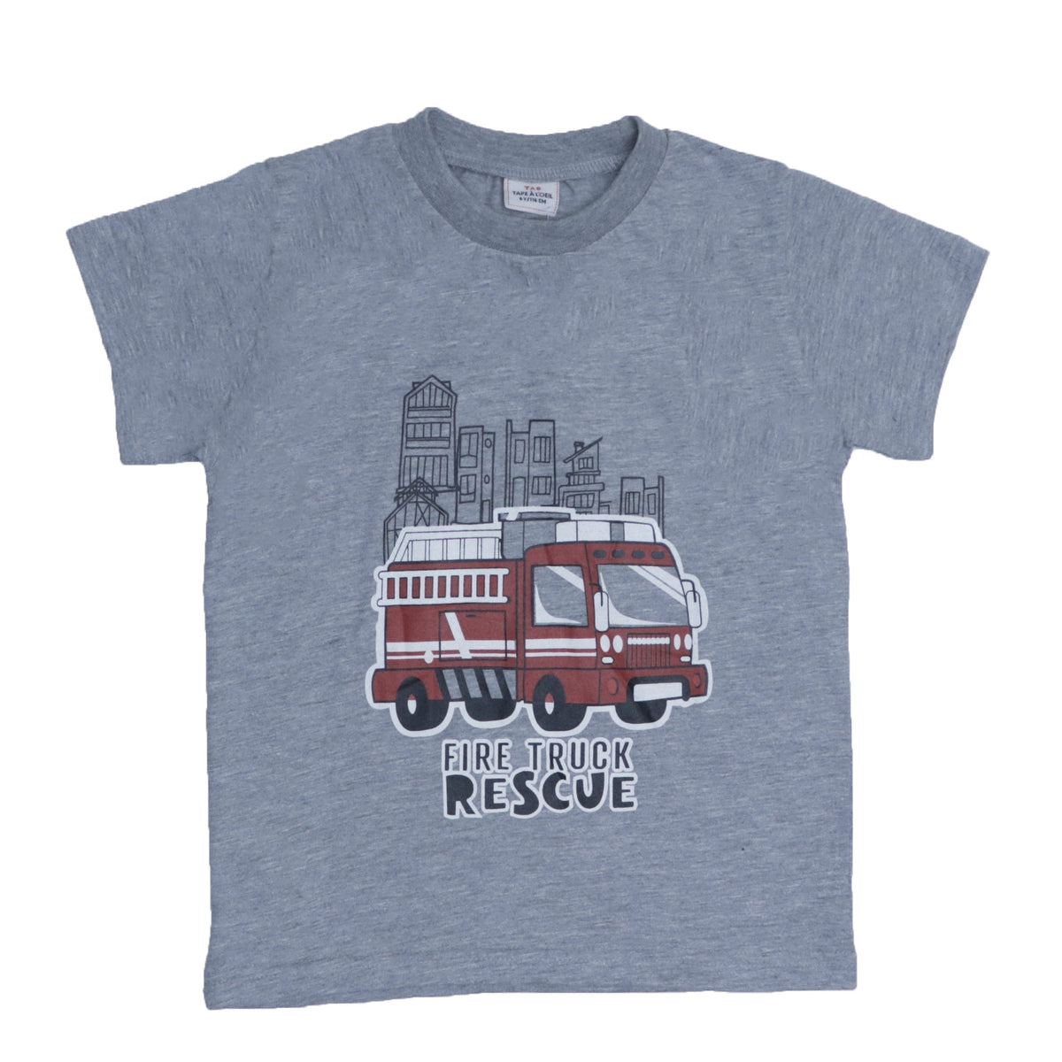 BOYS T- SHIRT FIRE TRUCK-GREY