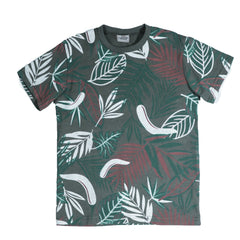 BOYS T- SHIRT LEAF PATTERN- GREEN