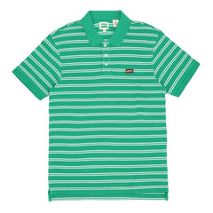 POLO (MEN) - GREEN WITH DOUBLE WHITE STRIPES