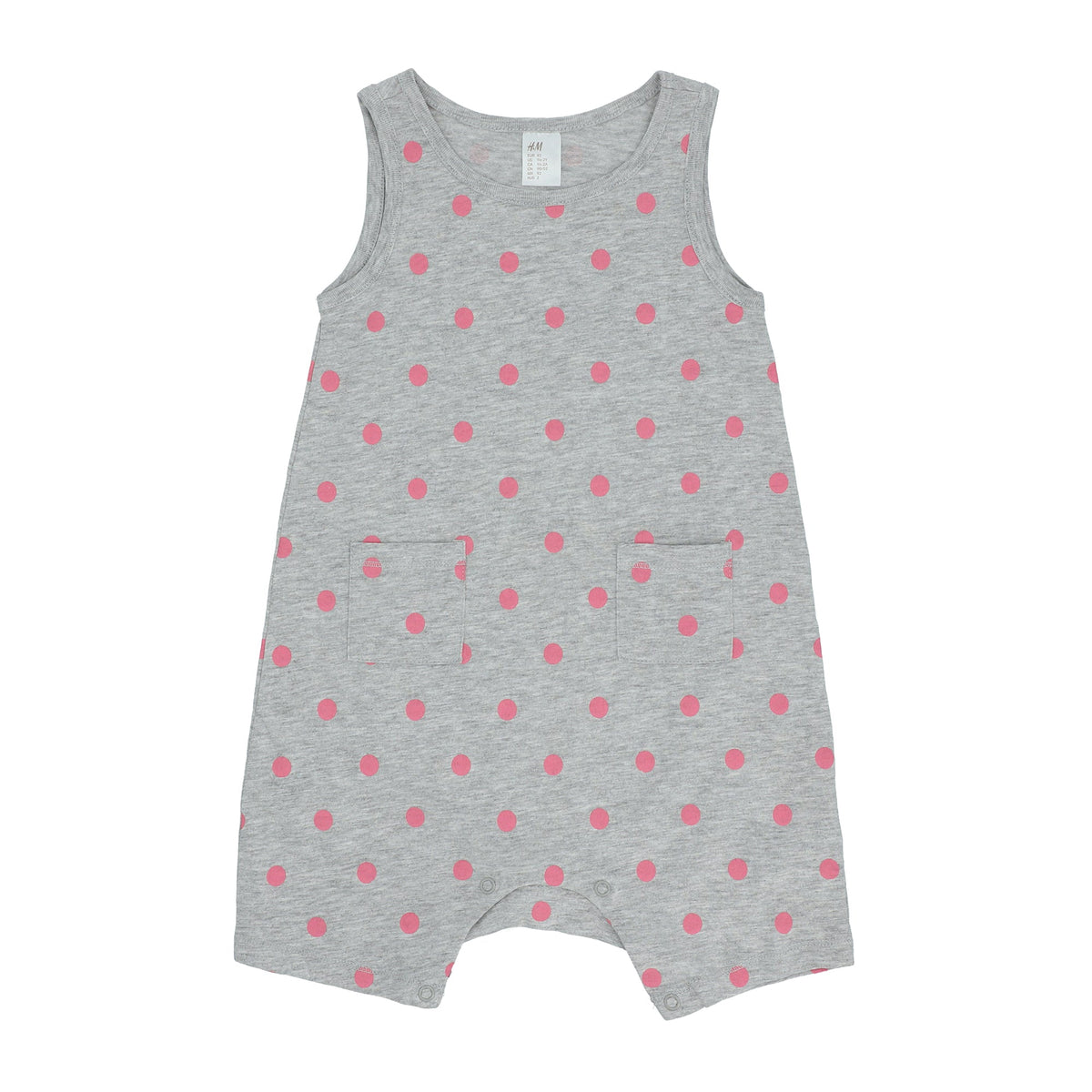 Baby Romper - Heather Grey (with pink polka dots)