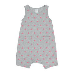 Baby Romper - Heather Grey (with pink polka dots)