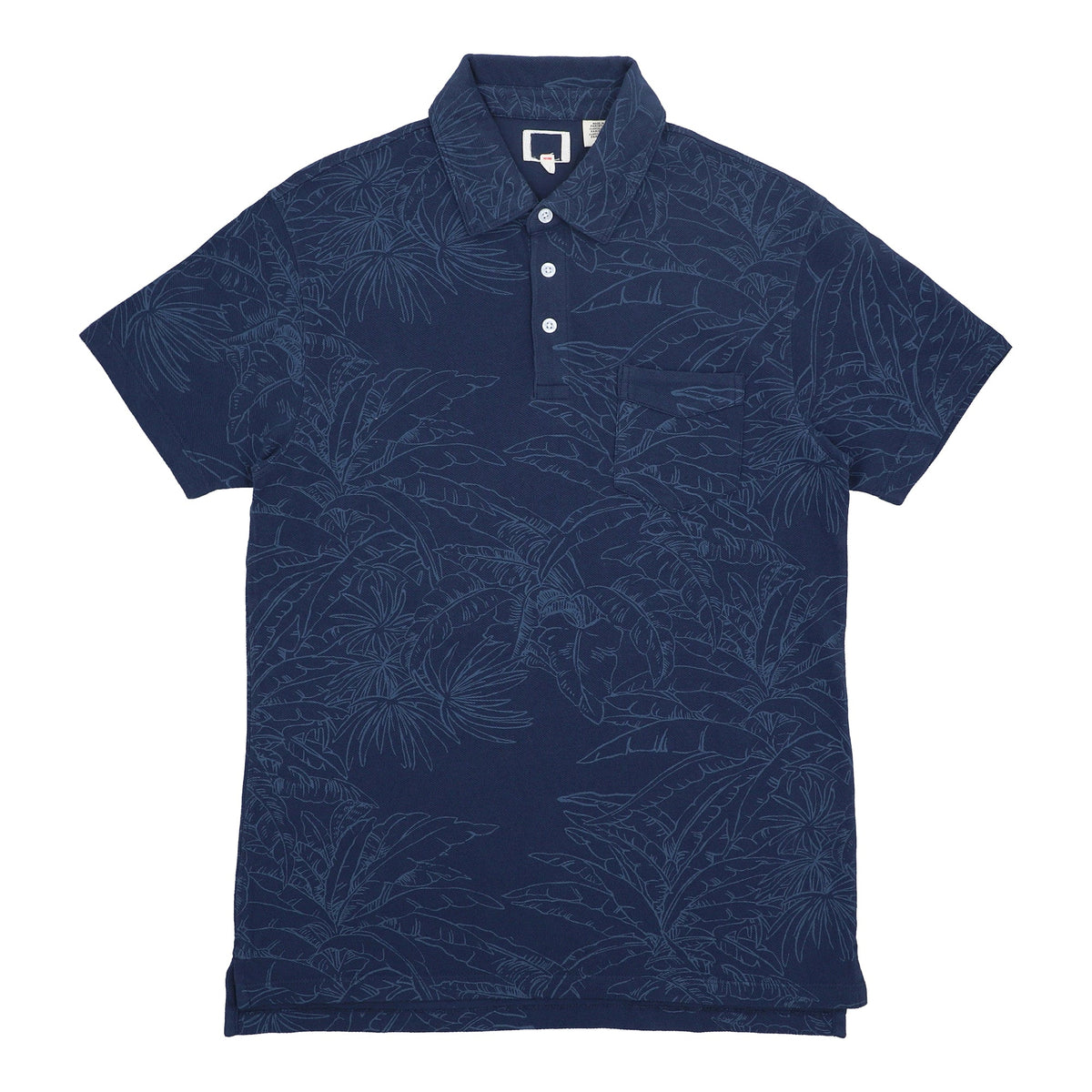 POLO (MEN)- BLUE WITH PALM TREES & FRONT POCKET