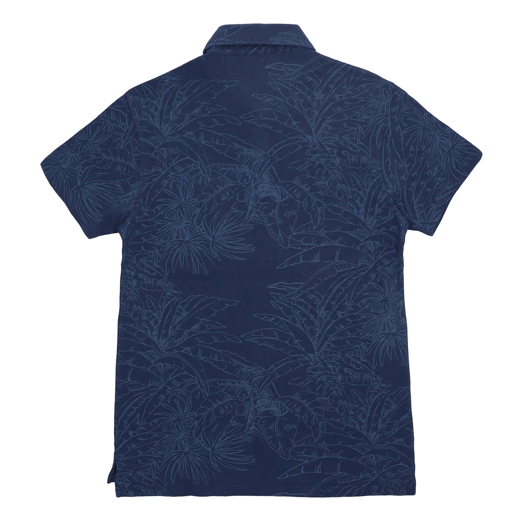 POLO (MEN)- BLUE WITH PALM TREES & FRONT POCKET