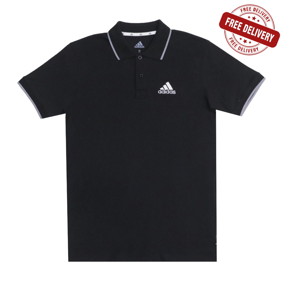 POLO (MEN) - BLACK WITH THIN GREY STRIP ON COLLAR