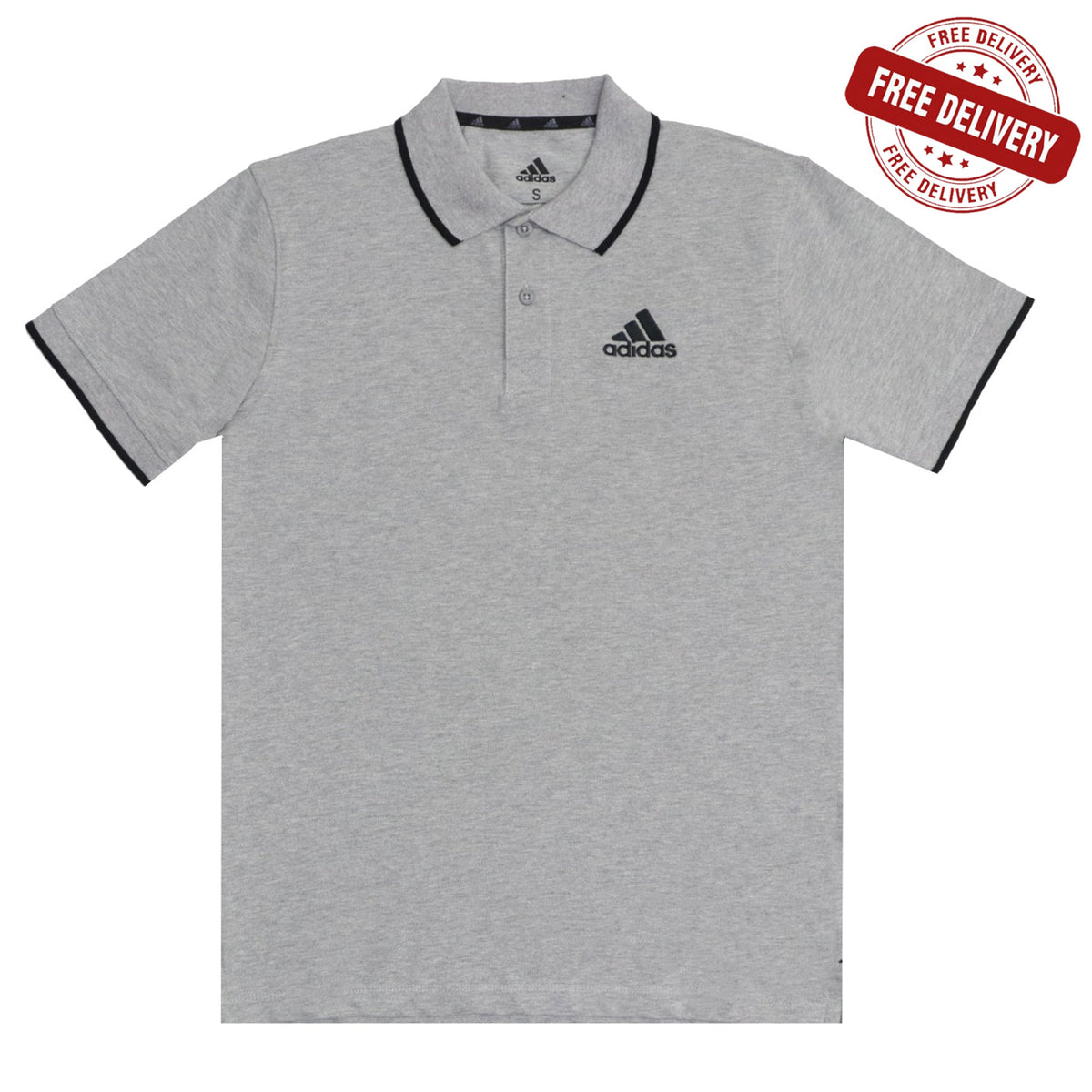 POLO (MEN) - GREY WITH THIN BLACK STRIP ON COLLAR