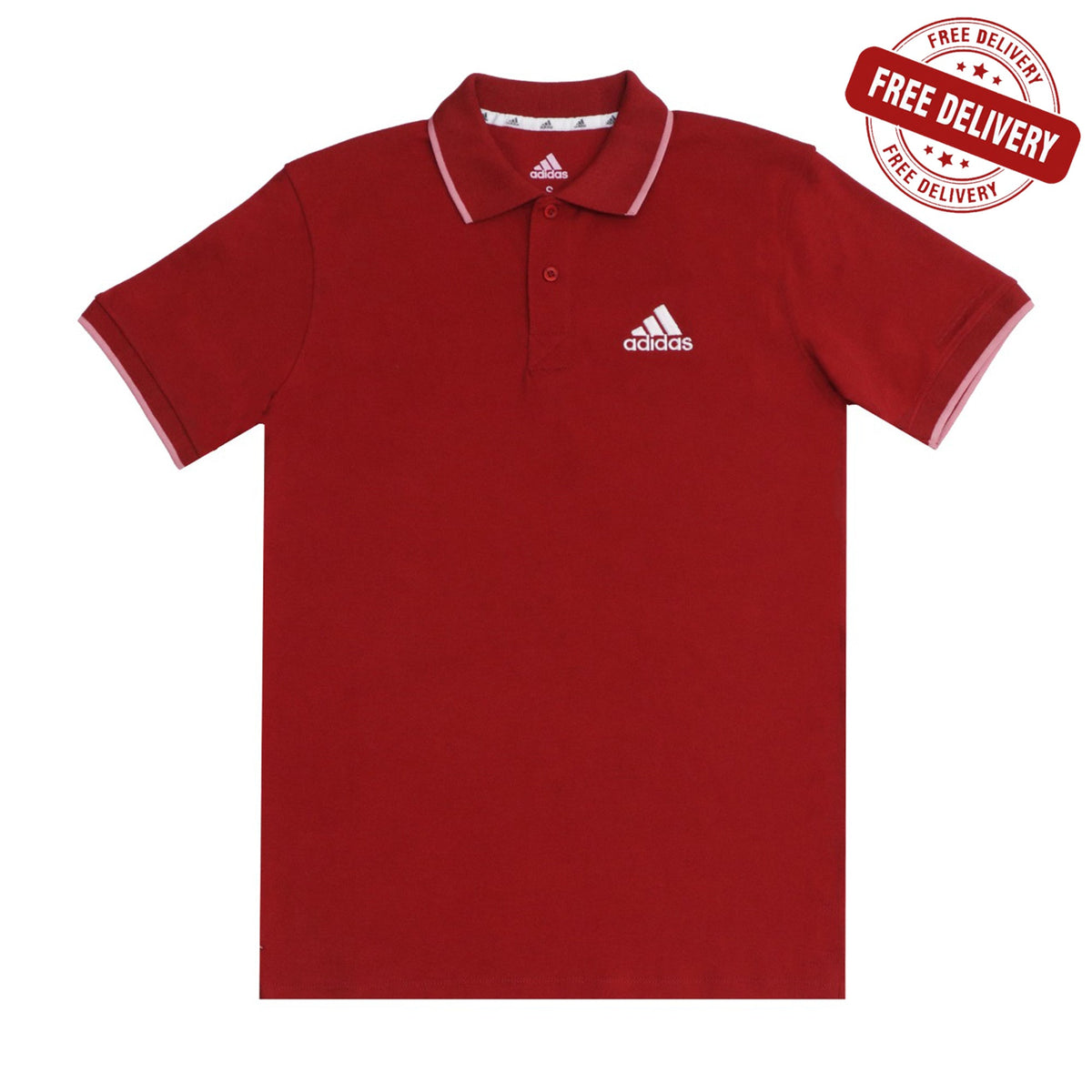 POLO (MEN) - RED WITH THIN PINK STRIP ON COLLAR