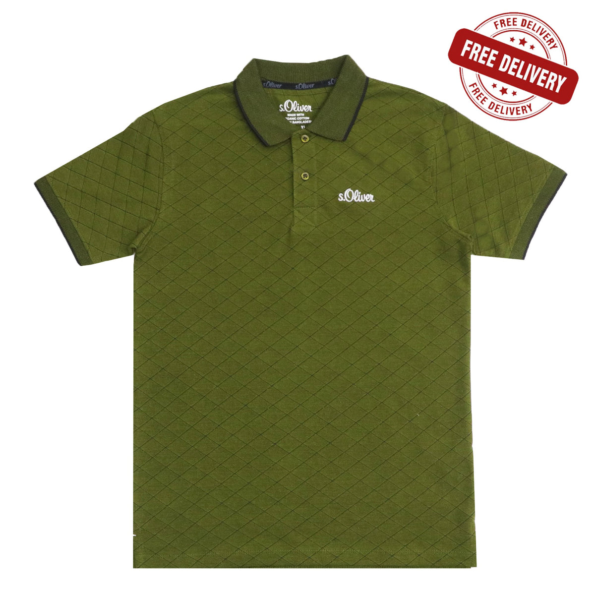 POLO (MEN) - GREEN WITH THIN BLACK STRIP ON COLLAR