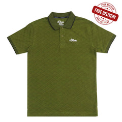 POLO (MEN) - GREEN WITH THIN BLACK STRIP ON COLLAR