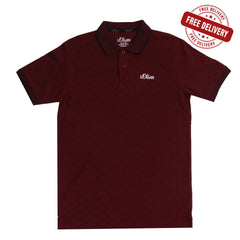 POLO (MEN) - MAROON WITH THIN BLACK STRIP ON COLLAR