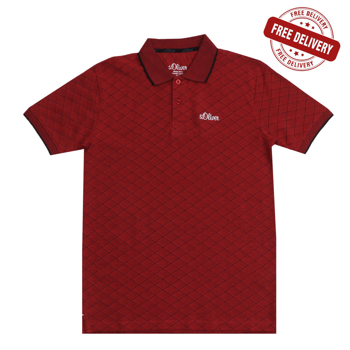 POLO (MEN) - RED WITH THIN BLACK STRIP ON COLLAR