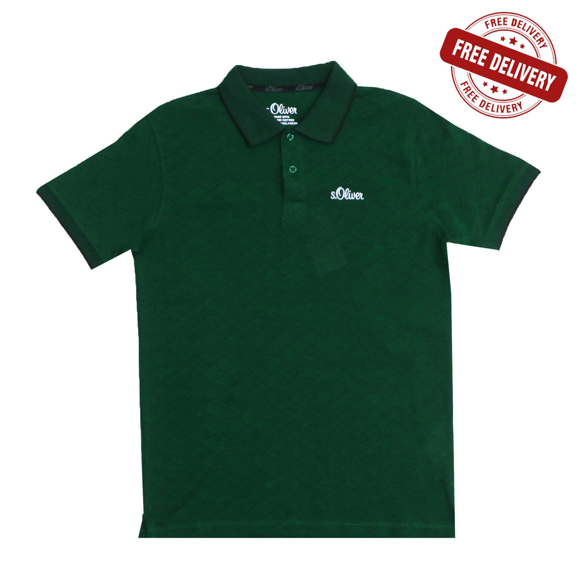 POLO (MEN) - DARK GREEN WITH THIN BLACK STRIP ON COLLAR