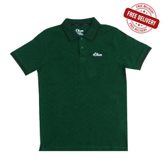 POLO (MEN) - DARK GREEN WITH THIN BLACK STRIP ON COLLAR