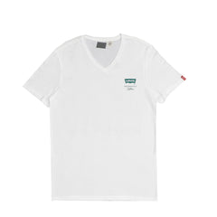 V-neck T-shirts (Men) - WHITE WITH GREEN PRINT