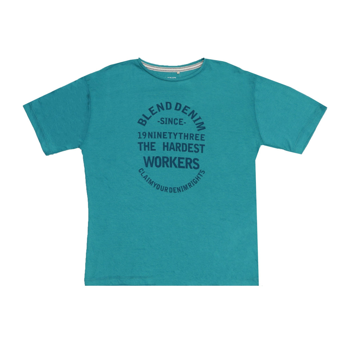 ROUND NECK (MEN) - TEAL GREEN WITH DARK BLUE PRINT (THE HARDEST WORKERS)