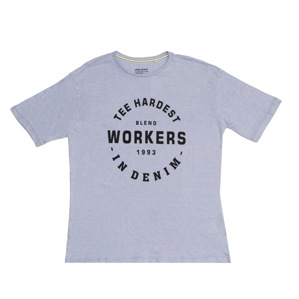 ROUND NECK (MEN) - LIGHT PURPLE WITH BLACK PRINT (THE HARDEST WORKERS)