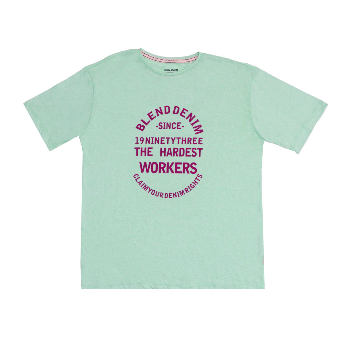 ROUND NECK (MEN) - SEA GREEN WITH DARK RED PRINT (THE HARDEST WORKERS)