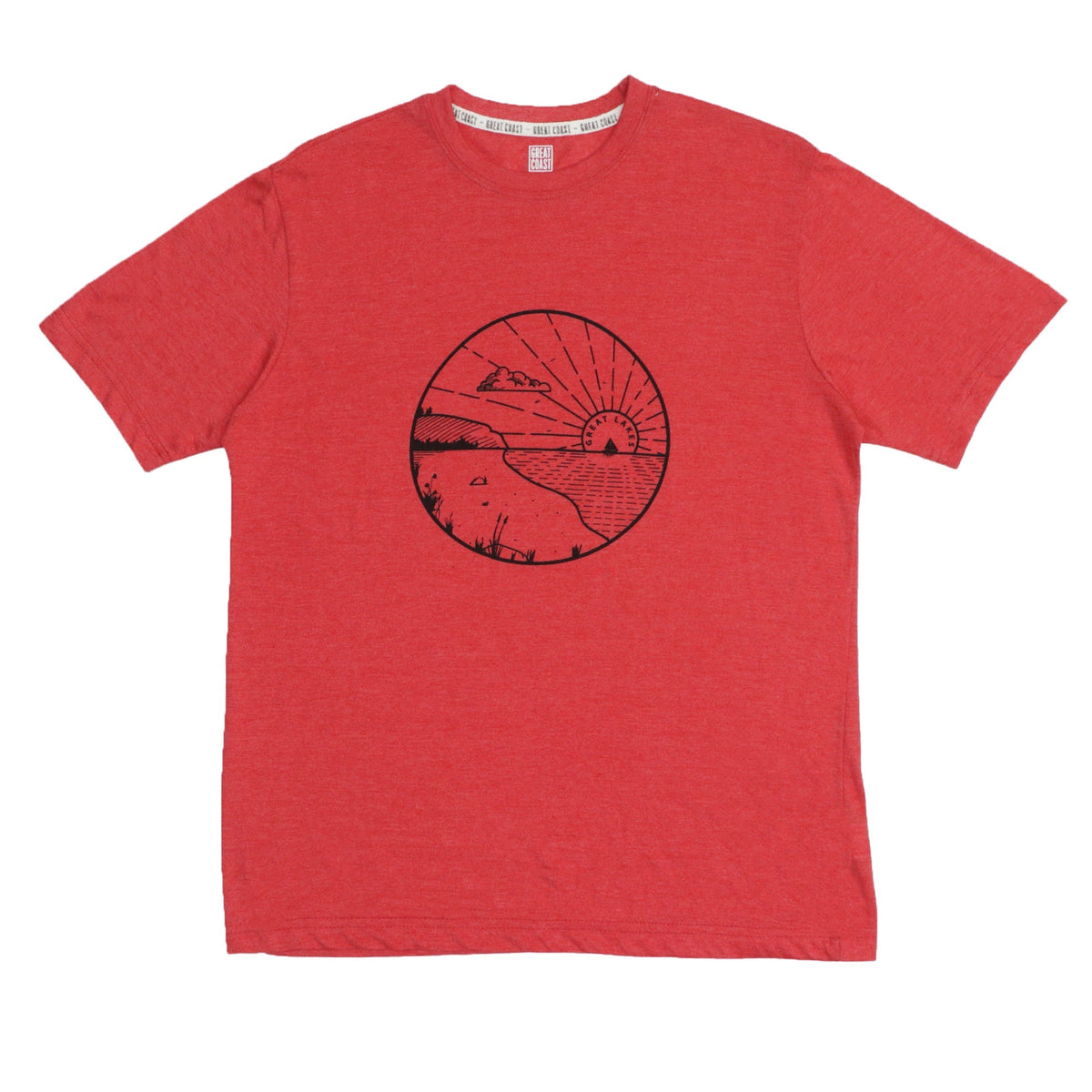 ROUND NECK (MEN) - RED WITH BLACK PRINT (GREAT LAKES)