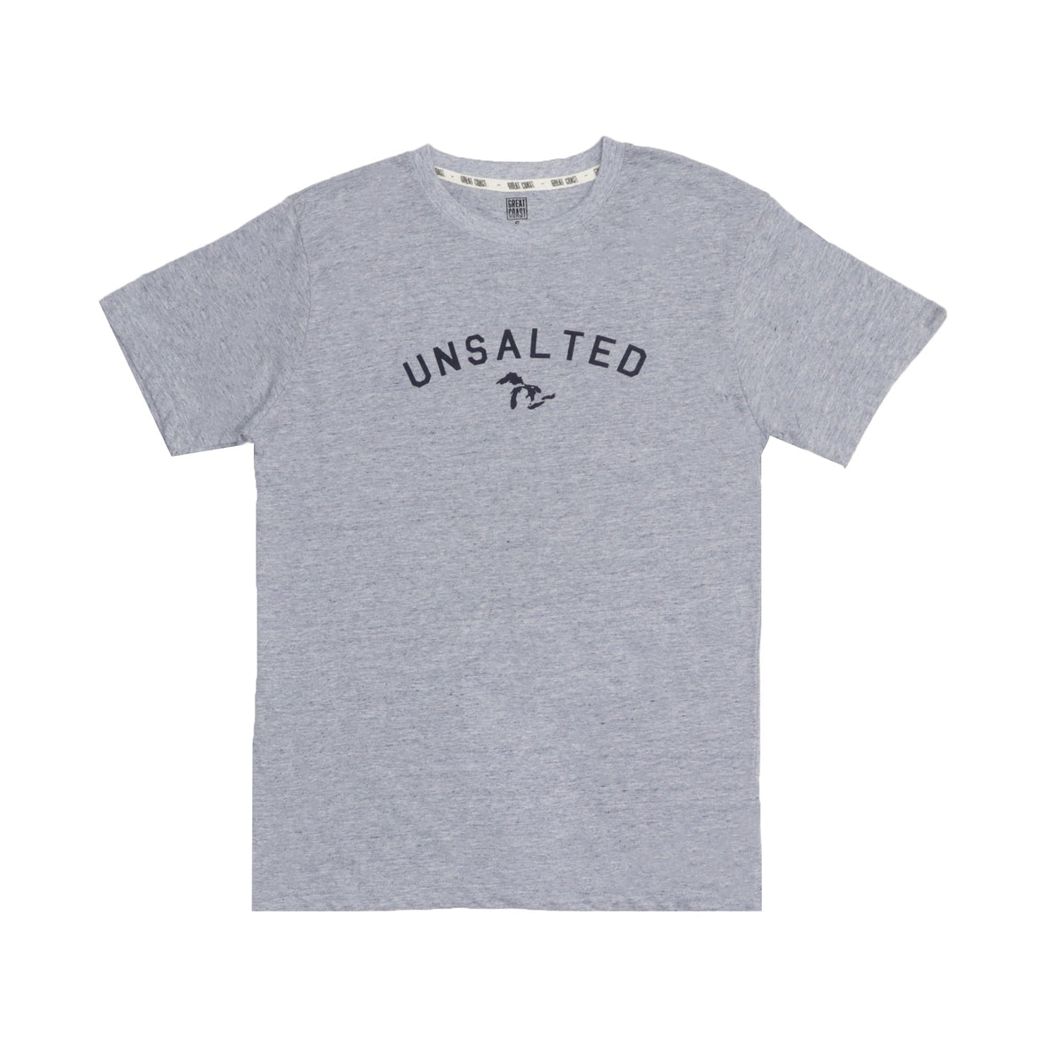 ROUND NECK (MEN) - LIGHT HEATHER GREY WITH BLACK PRINT (UNSALTED)