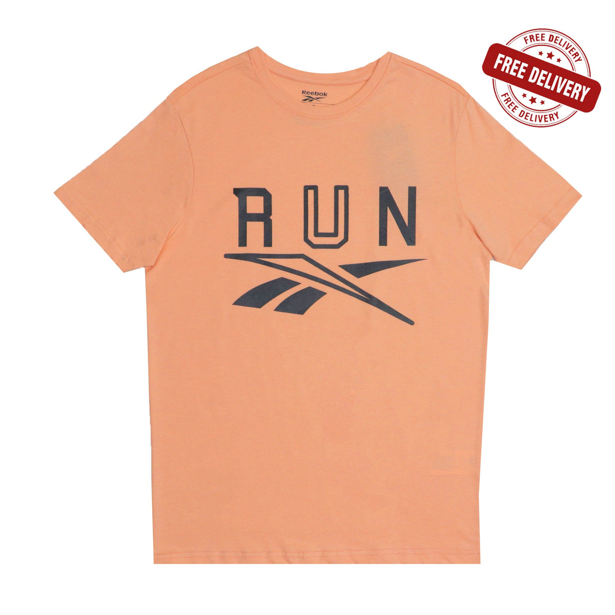 ROUND NECK (MEN) -  PEACH WITH BLACK PRINT