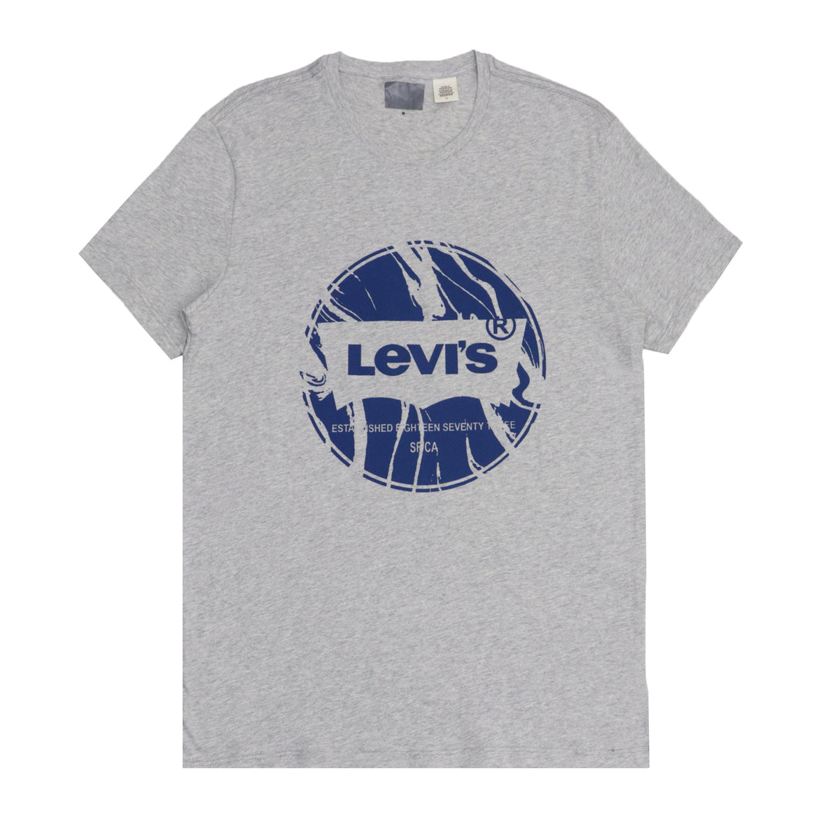 ROUND NECK (MEN) - LIGHT HEATHER GREY WITH BLUE PRINT