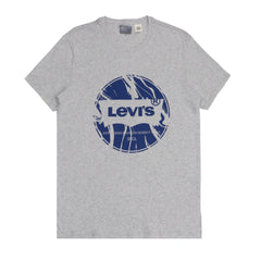 ROUND NECK (MEN) - LIGHT HEATHER GREY WITH BLUE PRINT