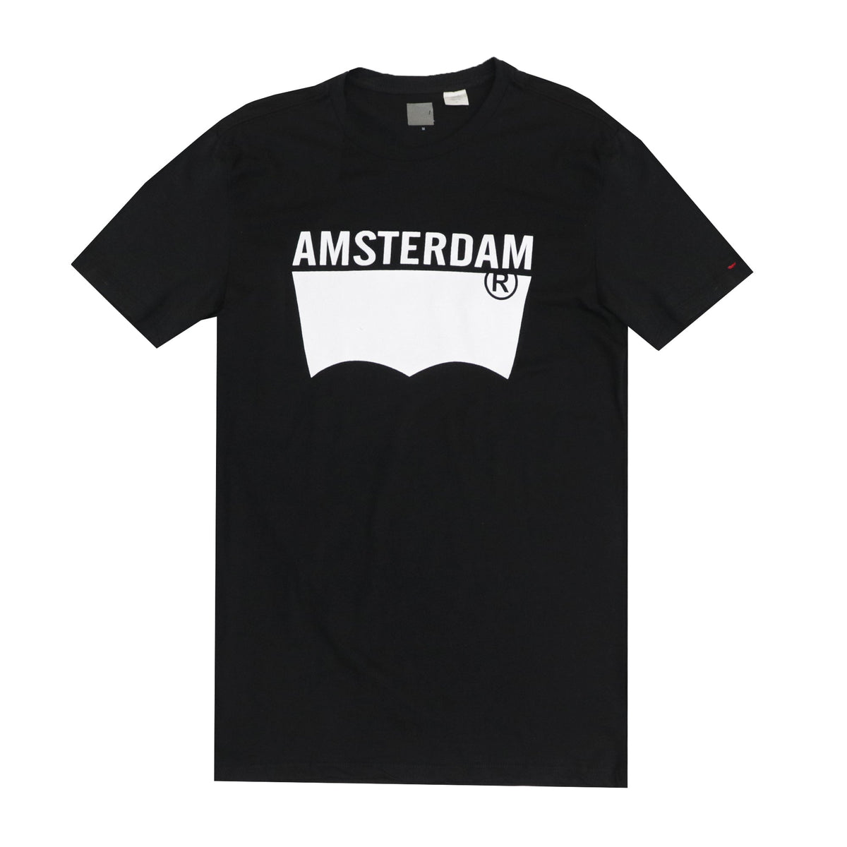 ROUND NECK (MEN) - BLACK WITH WHITE PRINT (AMSTERDAM)