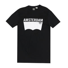 ROUND NECK (MEN) - BLACK WITH WHITE PRINT (AMSTERDAM)