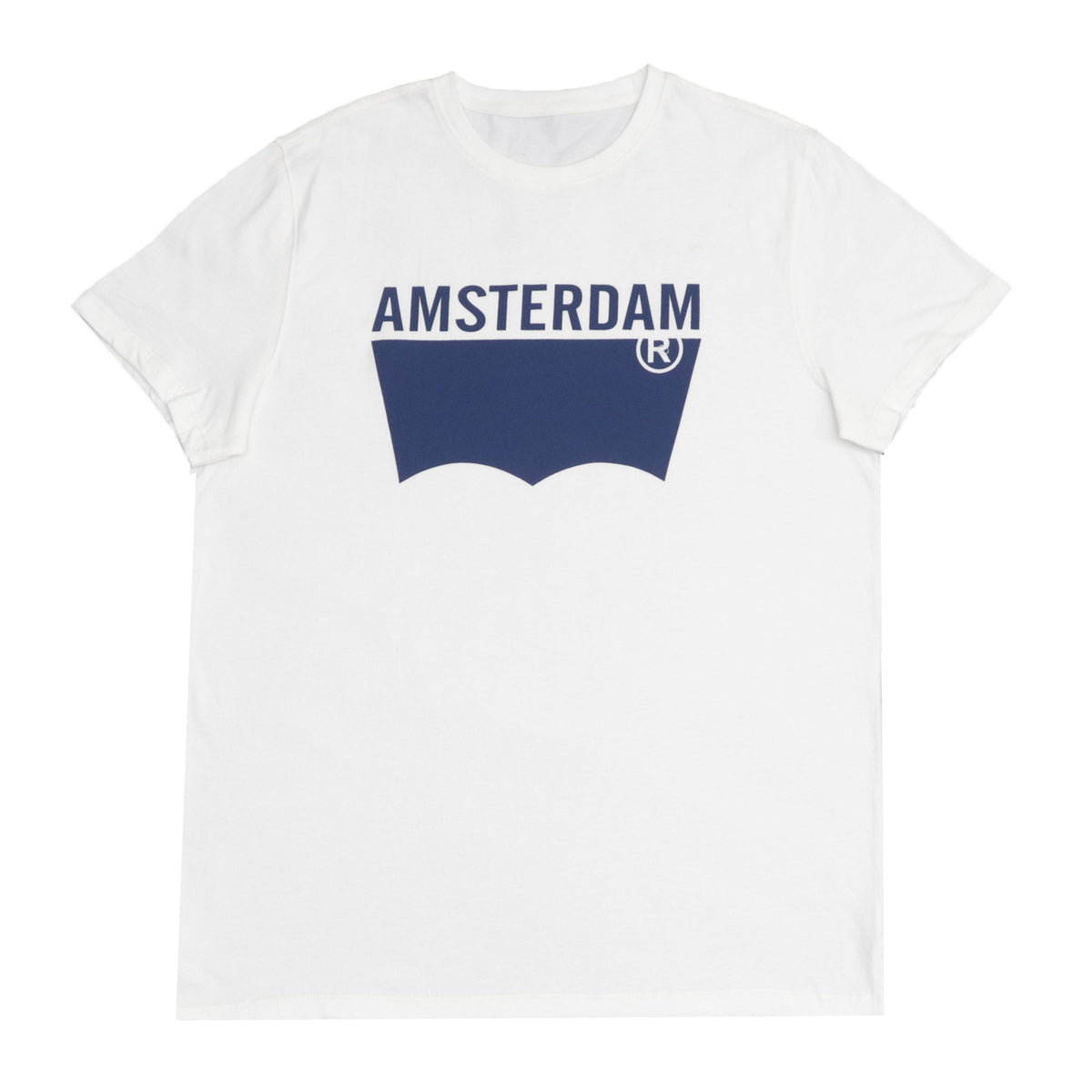 ROUND NECK (MEN) - WHITE WITH BLUE PRINT (AMSTERDAM)