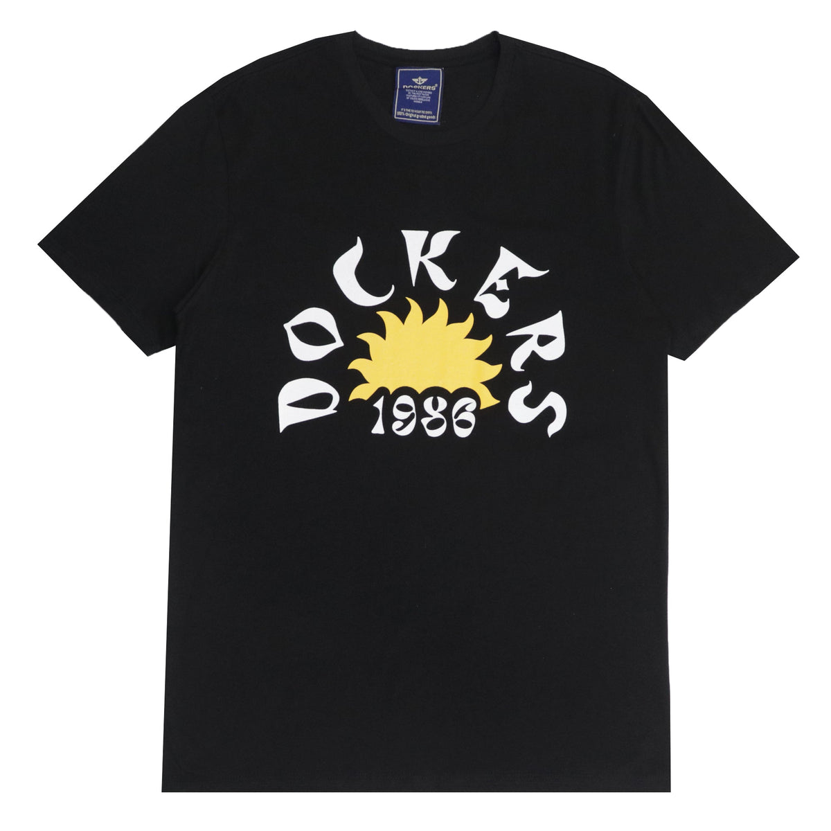 ROUND NECK (MEN)- BLACK WITH WHITE & YELLOW HALF SUN PRINT (1986)