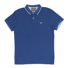 POLO (MEN) - DARK BLUE WITH WHITE STRIPES ON COLLAR