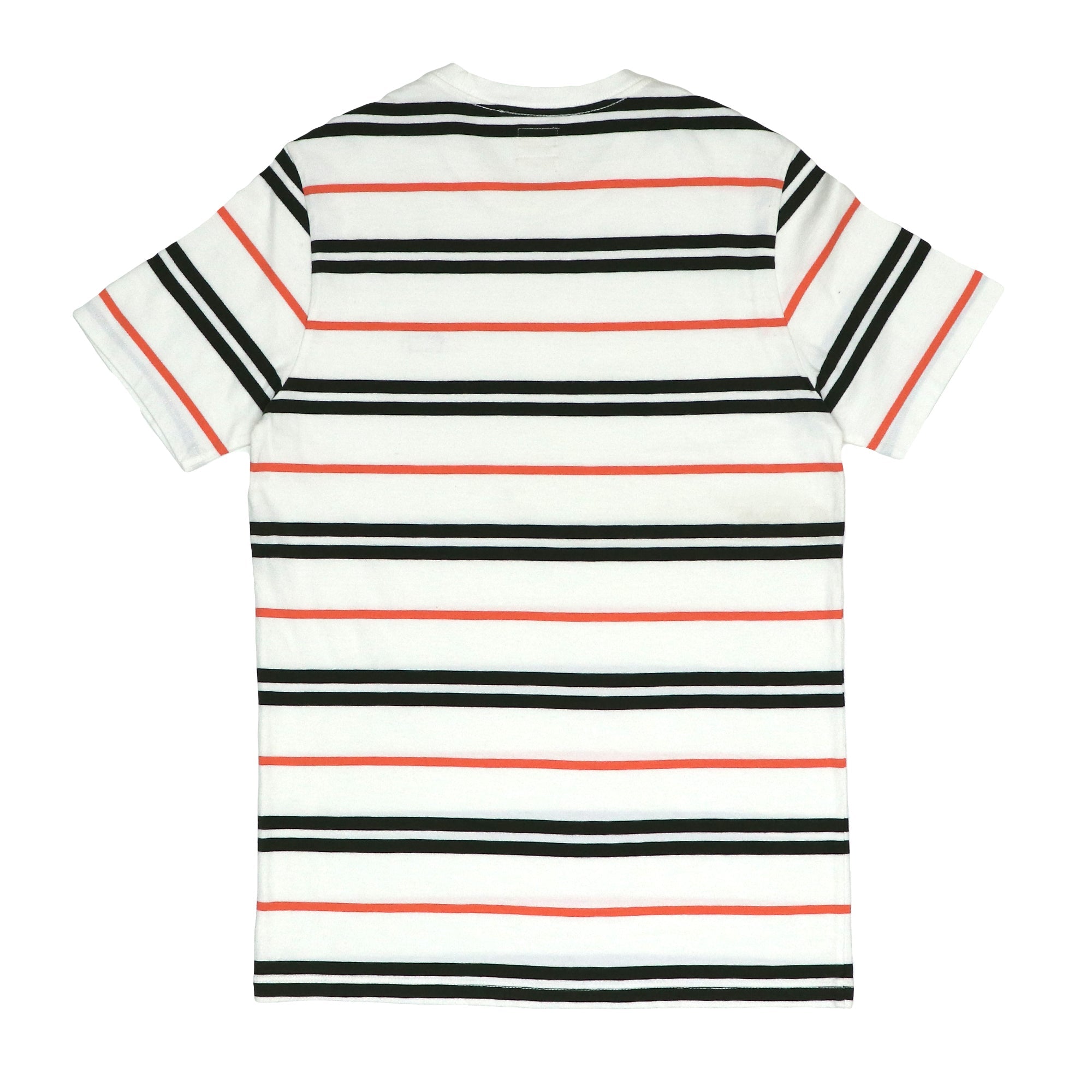 ROUND NECK (MEN) - WHITE WITH BLACK & ORANGE LINES