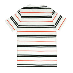 ROUND NECK (MEN) - WHITE WITH BLACK & ORANGE LINES