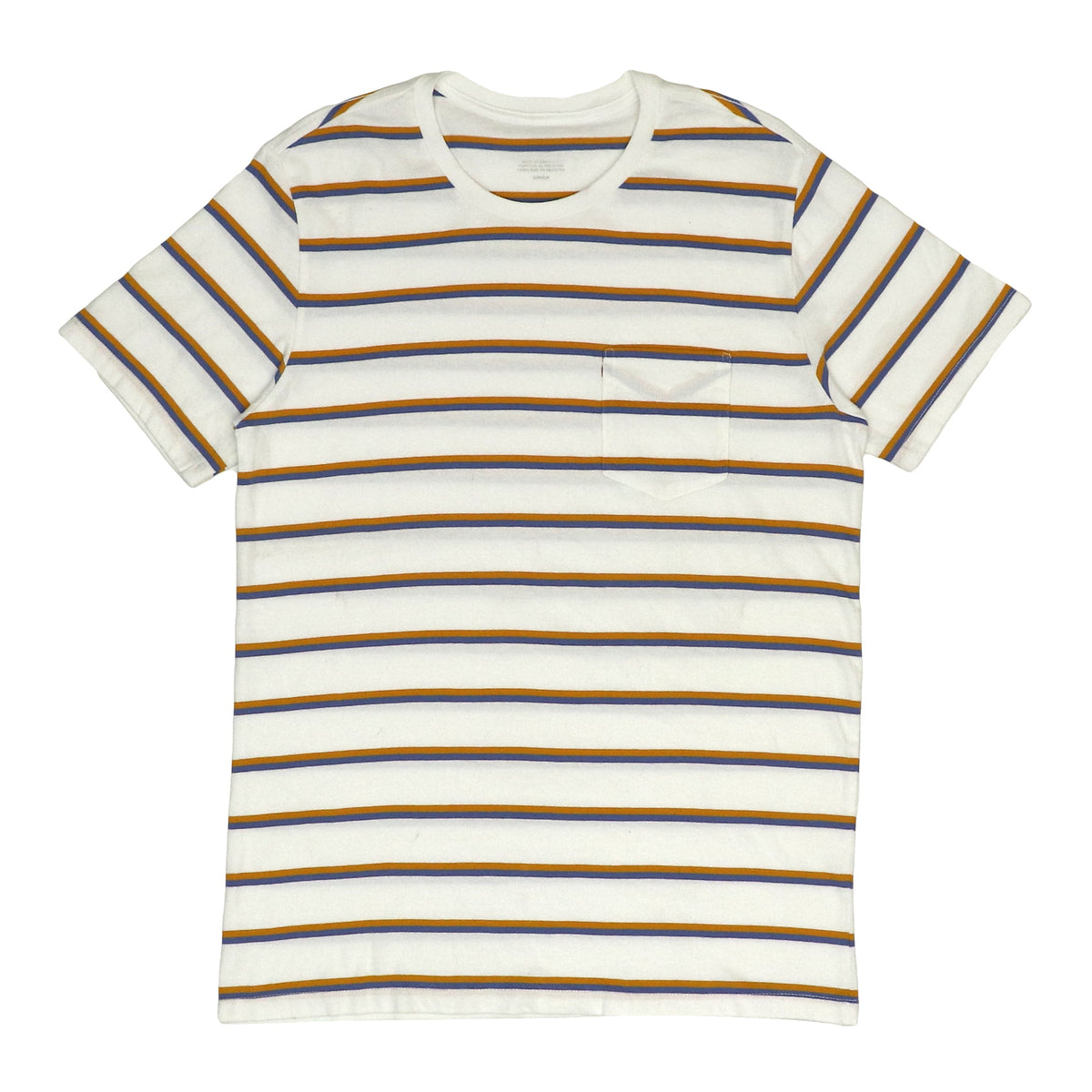 ROUND NECK (MEN) - WHITE WITH ORANGE & BLUE LINES