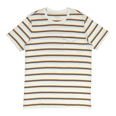 ROUND NECK (MEN) - WHITE WITH ORANGE & BLUE LINES