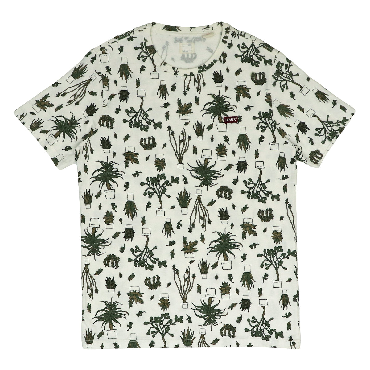 ROUND NECK (MEN) - WHITE WITH GREEN PRINT