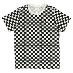 ROUND NECK (MEN) - WHITE COLLAR WITH BLACK & WHITE CHECKS