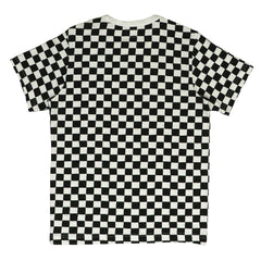 ROUND NECK (MEN) - WHITE COLLAR WITH BLACK & WHITE CHECKS