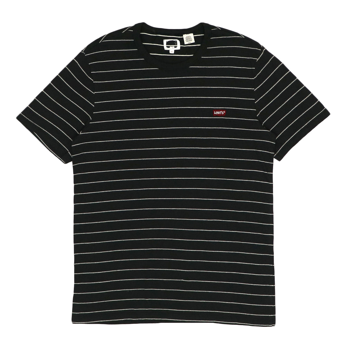 ROUND NECK (MEN) - BLACK WITH WHITE DOT STRIPES