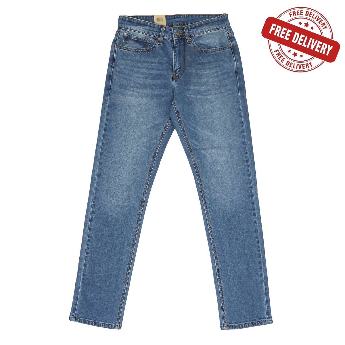 SLIM FIT MID BLUE DENIM JEANS FOR MEN ( 57% DISCOUNT )