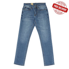 SLIM FIT MID BLUE DENIM JEANS FOR MEN ( 57% DISCOUNT )