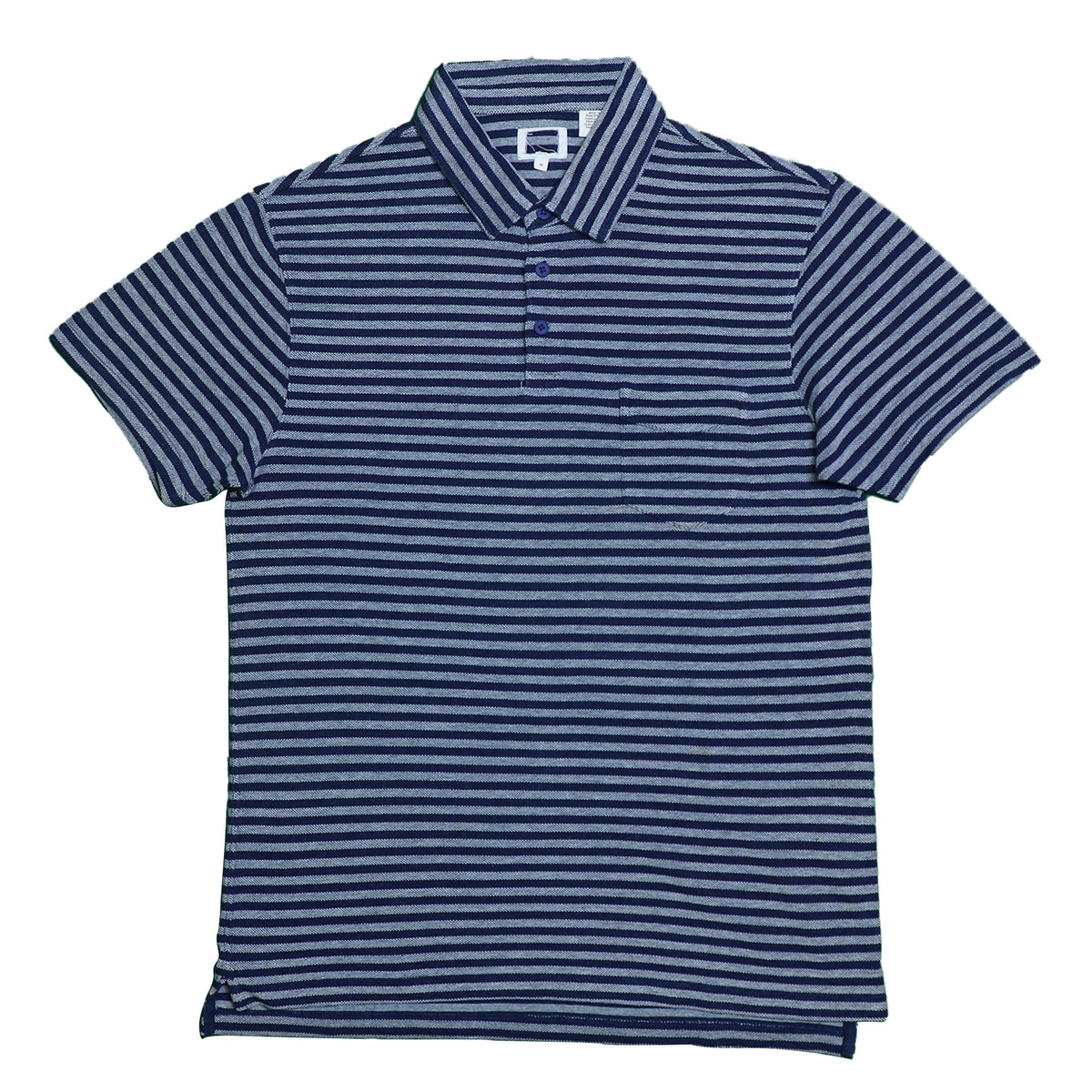 POLO (MEN) - GREY & BLUE STRIPS WITH FRONT POCKET
