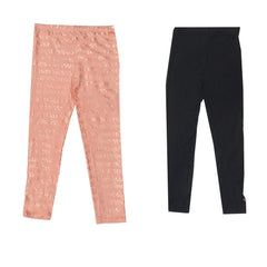 TROUSER- GIRLS - PEACH & BLACK (SET OF TWO)