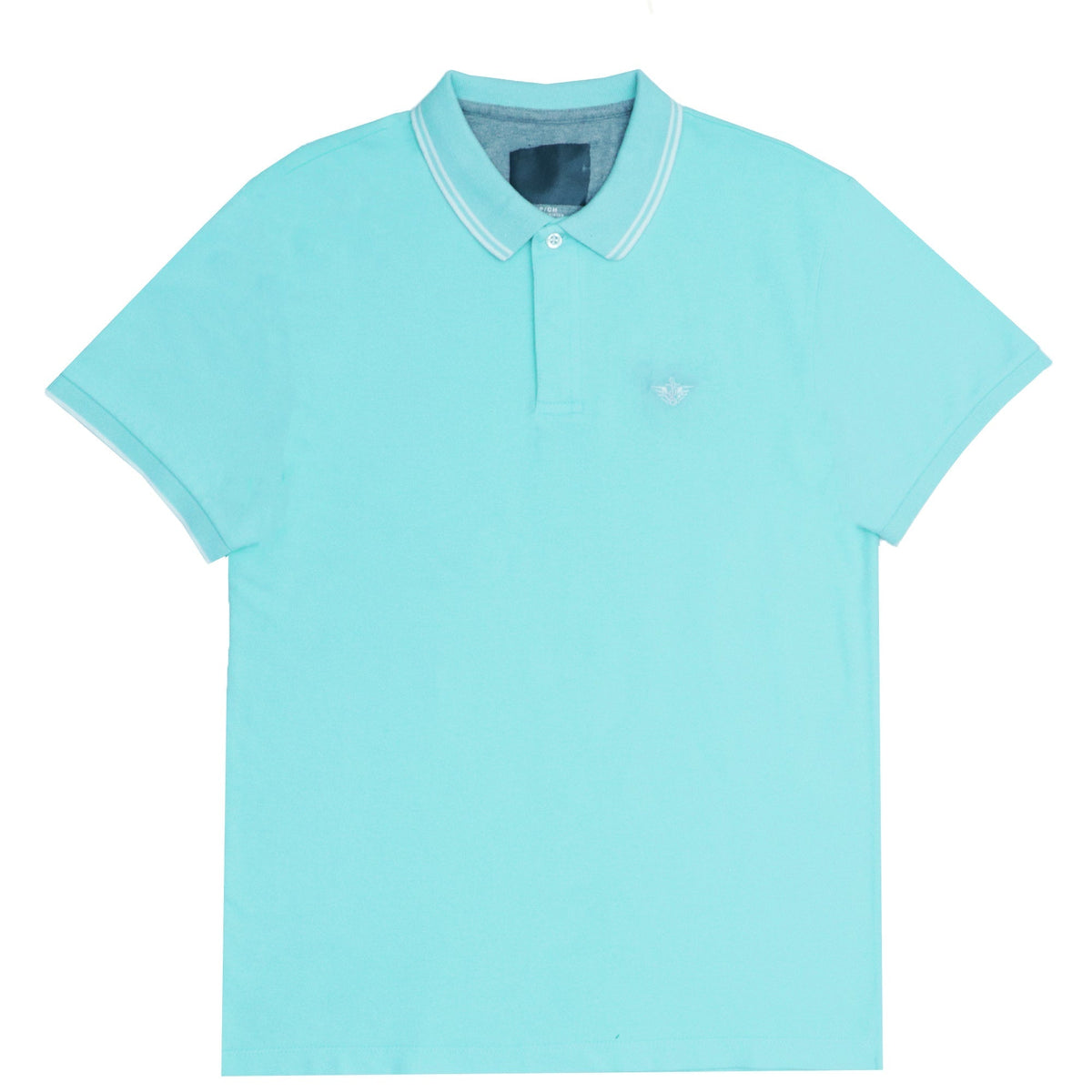 POLO MEN - TURQUOISE BLUE WITH DOUBLE WHITE COLLAR STRIPS